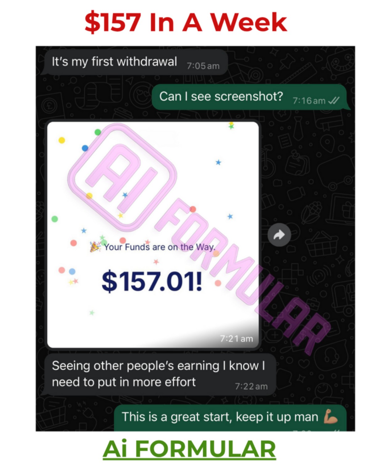 Student result $157 in a week